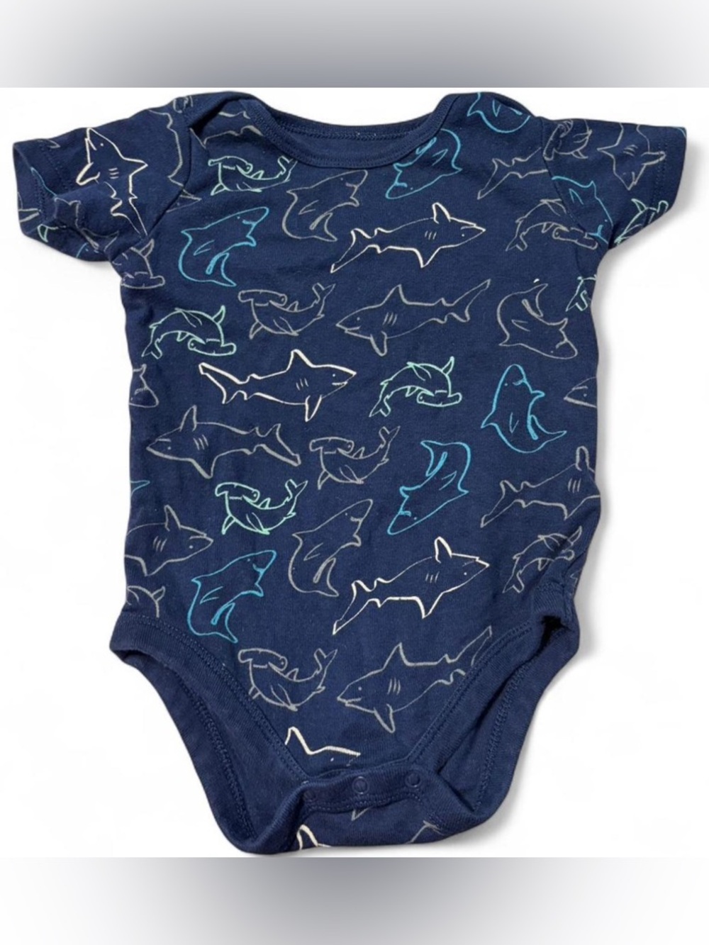 Navy Shark-Print Baby One-Piece Bodysuit
